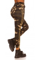 Trendy camouflage leggings met contrast streep goud